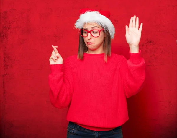 Junge Hübsche Frau Weihnachtskonzept Editierbarer Hintergrund — Stockfoto