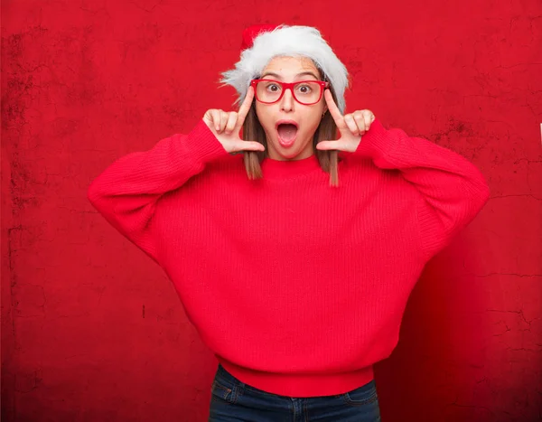 Mooie Jongedame Kerst Concept Bewerkbare Achtergrond — Stockfoto