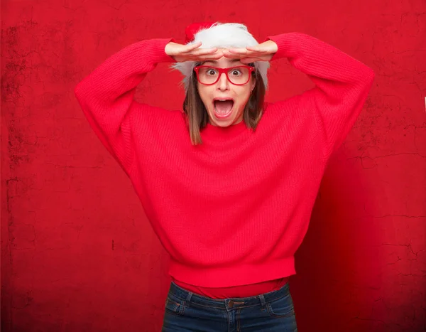 Mladá Krásná Žena Vánoční Koncept Upravitelné Pozadí — Stock fotografie