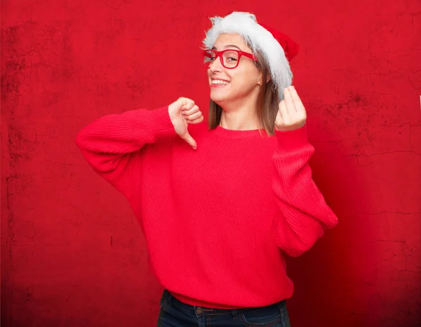 Mooie Jongedame Kerst Concept Bewerkbare Achtergrond — Stockfoto