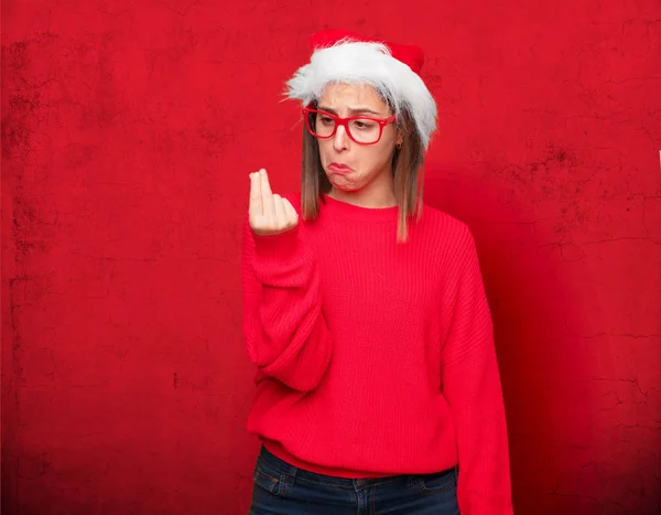 Conceito Natal Mulher Bonita Jovem Contexto Editável — Fotografia de Stock