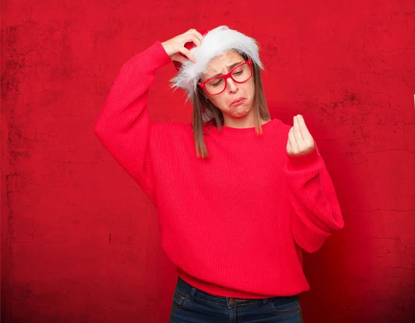 Junge Hübsche Frau Weihnachtskonzept Editierbarer Hintergrund — Stockfoto