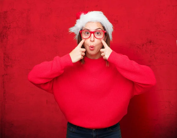 Junge Hübsche Frau Weihnachtskonzept Editierbarer Hintergrund — Stockfoto