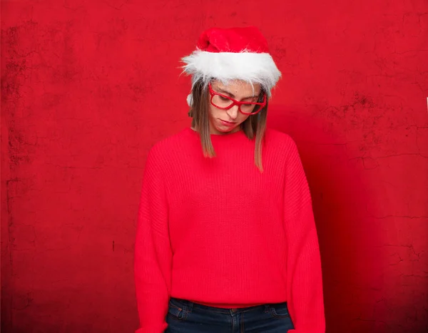 Conceito Natal Mulher Bonita Jovem Contexto Editável — Fotografia de Stock