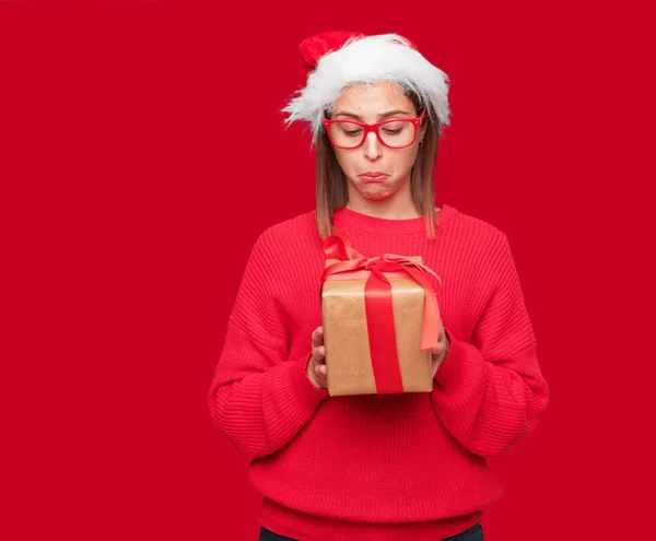 Junge Hübsche Frau Weihnachtskonzept Editierbarer Hintergrund — Stockfoto