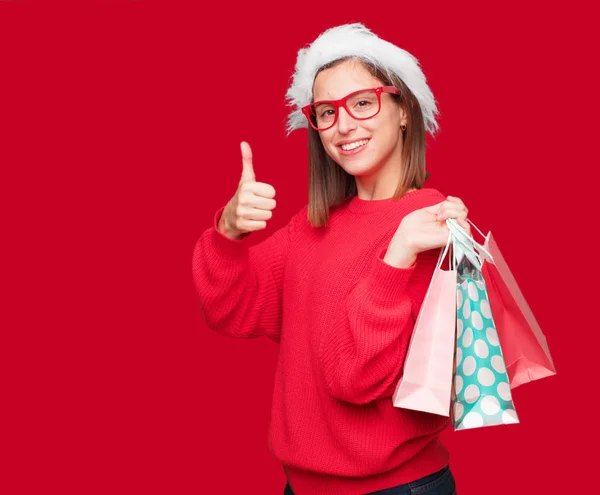 Junge Hübsche Frau Weihnachtskonzept Editierbarer Hintergrund — Stockfoto