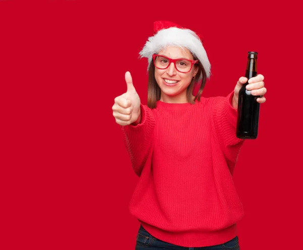 Junge Hübsche Frau Weihnachtskonzept Editierbarer Hintergrund — Stockfoto