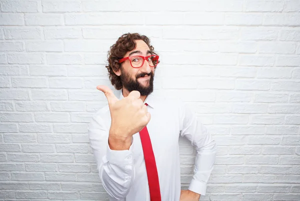 Homem Negócios Louco Expressar Conceito Parede Tijolo Fundo — Fotografia de Stock