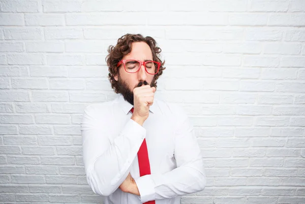 Crazy Businessman Expressing Concept Brick Wall Background — Stock Photo, Image