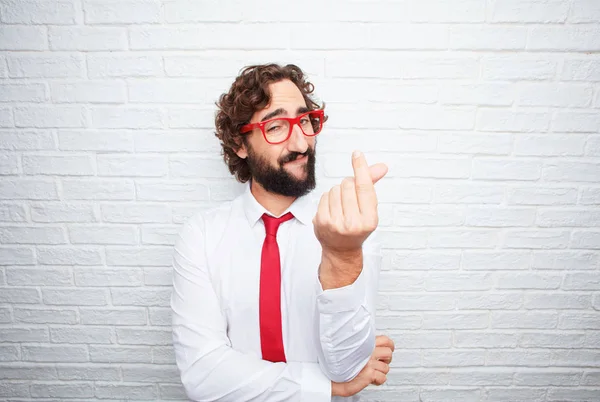 Verrückter Geschäftsmann Der Ein Konzept Hat Backsteinmauer — Stockfoto