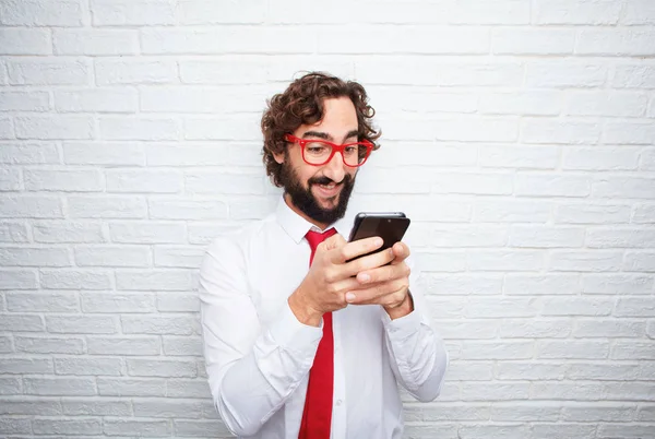 Crazy Businessman Expressing Concept Brick Wall Background — Stock Photo, Image