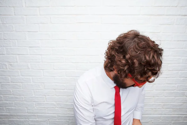 Crazy Businessman Expressing Concept Brick Wall Background — Stock Photo, Image