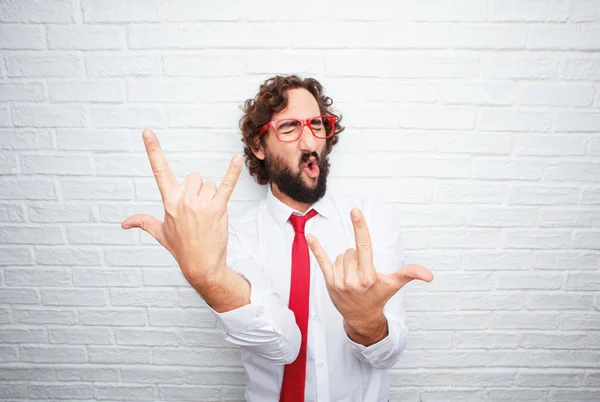 Crazy Businessman Expressing Concept Brick Wall Background — Stock Photo, Image