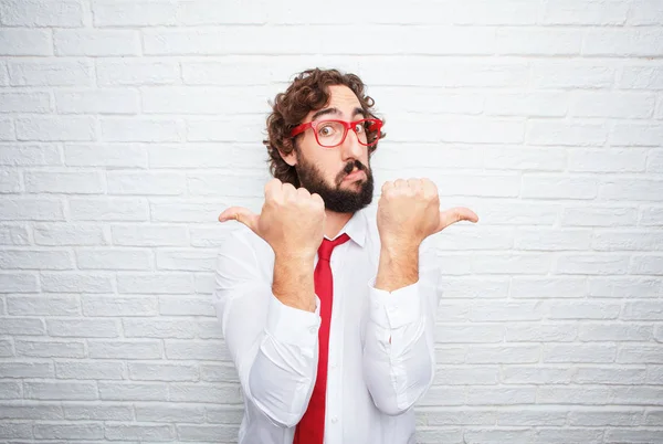 Crazy Businessman Expressing Concept Brick Wall Background — Stock Photo, Image