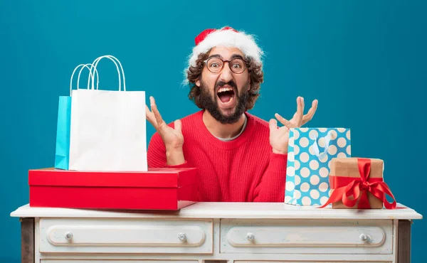 Young Man Gifts Christmas Concept — Stock Photo, Image