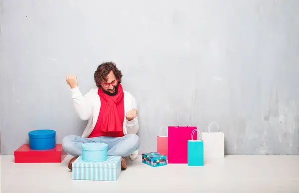 Jeune Homme Barbu Avec Concept Noël — Photo