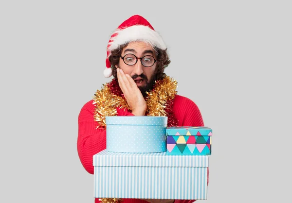 Young Crazy Man Christmas Gifts — Stock Photo, Image