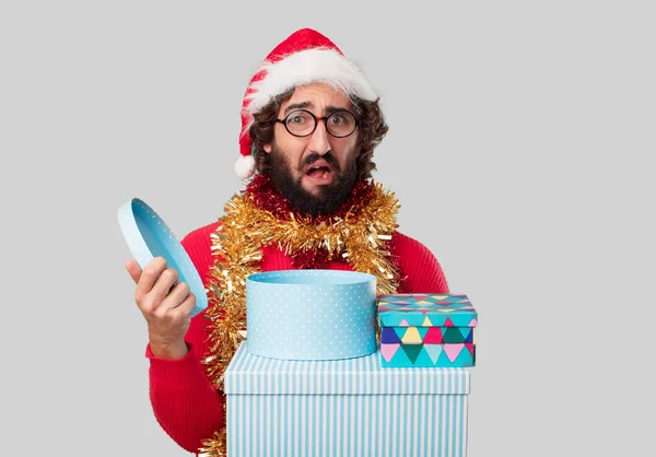 Young Crazy Man Christmas Gifts — Stock Photo, Image