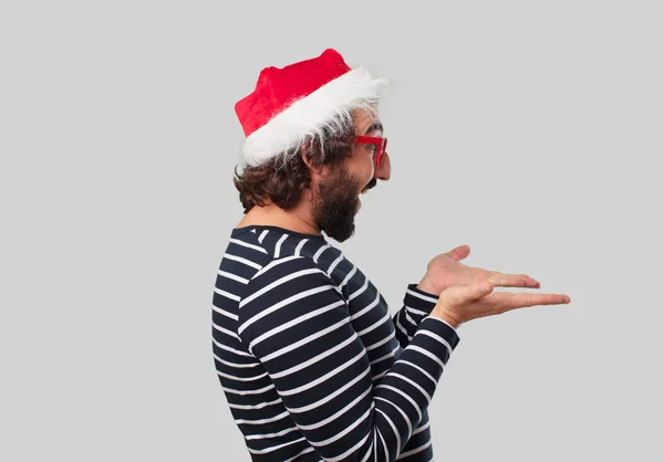 Junger Verrückter Gestikuliert Weihnachtskonzept — Stockfoto