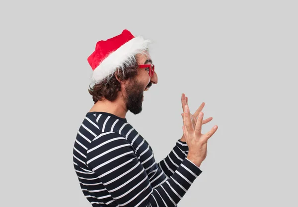 Junger Verrückter Gestikuliert Weihnachtskonzept — Stockfoto