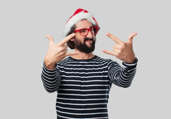 Young Crazy Man Gesticulating Christmas Concept — Stock Photo, Image