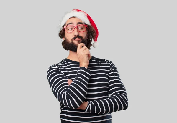 Junger Verrückter Gestikuliert Weihnachtskonzept — Stockfoto