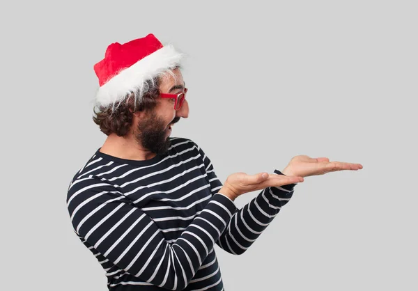 Joven Loco Está Gesticulando Concepto Navidad — Foto de Stock