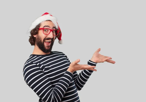 Young Crazy Man Gesticulating Christmas Concept — Stock Photo, Image