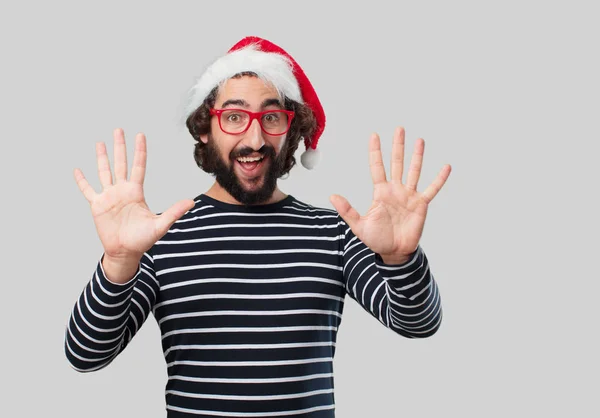 Joven Loco Está Gesticulando Concepto Navidad —  Fotos de Stock