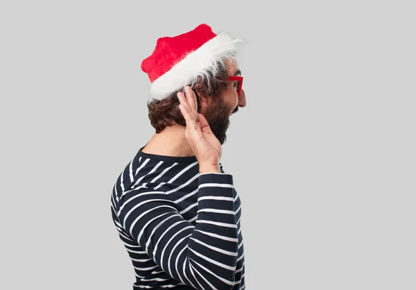 Young Crazy Man Gesticulating Christmas Concept — Stock Photo, Image