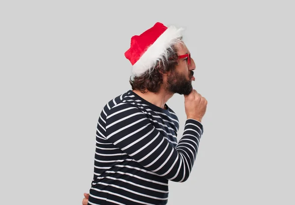 Young Crazy Man Gesticulating Christmas Concept — Stock Photo, Image