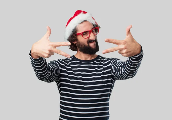 Joven Loco Está Gesticulando Concepto Navidad — Foto de Stock