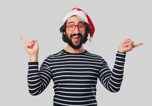 Young Crazy Man Gesticulating Christmas Concept — Stock Photo, Image