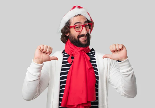 Young Crazy Man Gesticulating Christmas Concept — Stock Photo, Image