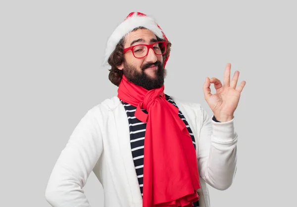 Joven Loco Está Gesticulando Concepto Navidad —  Fotos de Stock