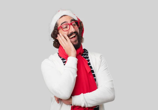 Young Crazy Man Gesticulating Christmas Concept — Stock Photo, Image