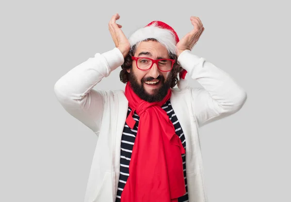 Junger Verrückter Gestikuliert Weihnachtskonzept — Stockfoto