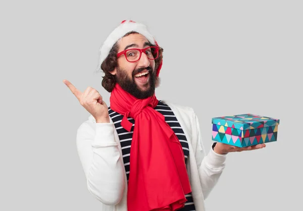 Young Crazy Man Christmas Gift — Stock Photo, Image