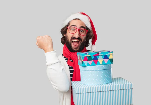 Őrült Fiatalember Karácsonyi Ajándékok — Stock Fotó