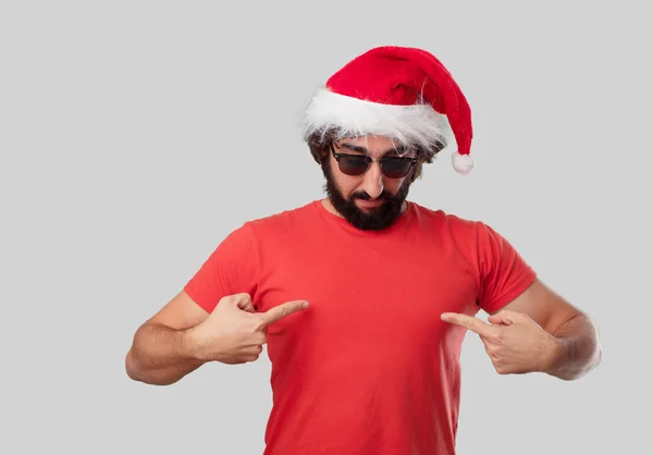 Young Crazy Man Gesticulating Christmas Concept — Stock Photo, Image