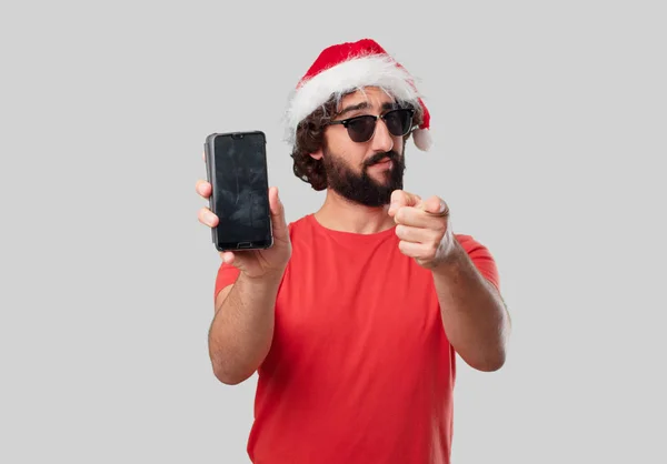 携帯電話で若い狂気の人 クリスマス コンセプト — ストック写真