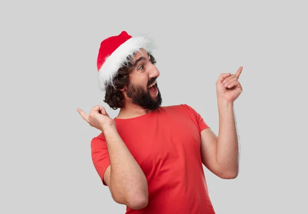 Őrült Fiatalember Gesztikuláló Karácsonyi Concept — Stock Fotó