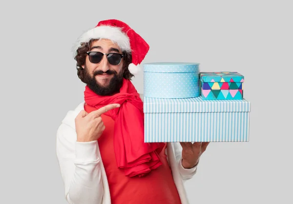 Junger Verrückter Mit Weihnachtsgeschenken — Stockfoto