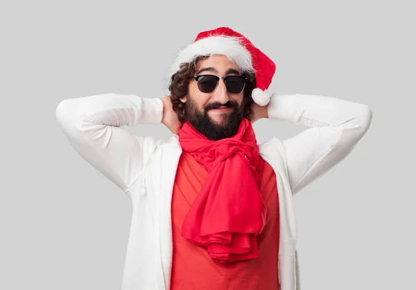 Jovem Louco Está Gesticular Conceito Natal — Fotografia de Stock