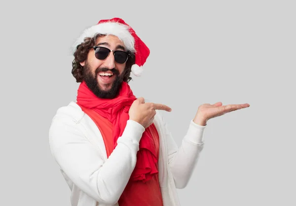 Joven Loco Está Gesticulando Concepto Navidad — Foto de Stock