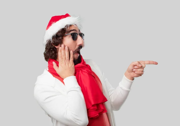 Junger Verrückter Gestikuliert Weihnachtskonzept — Stockfoto