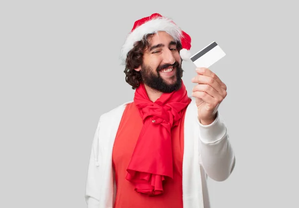 Őrült Fiatalember Hitelkártya Karácsonyi Concept — Stock Fotó