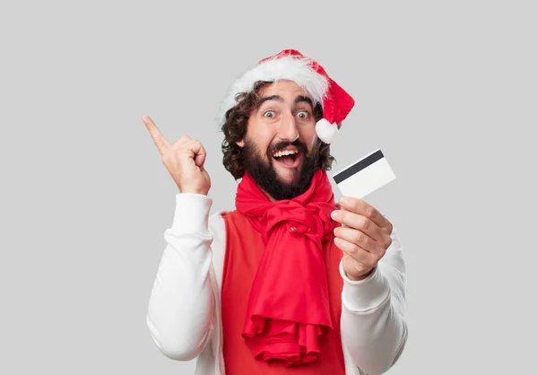 Young Crazy Man Credit Card Christmas Concept — Stock Photo, Image