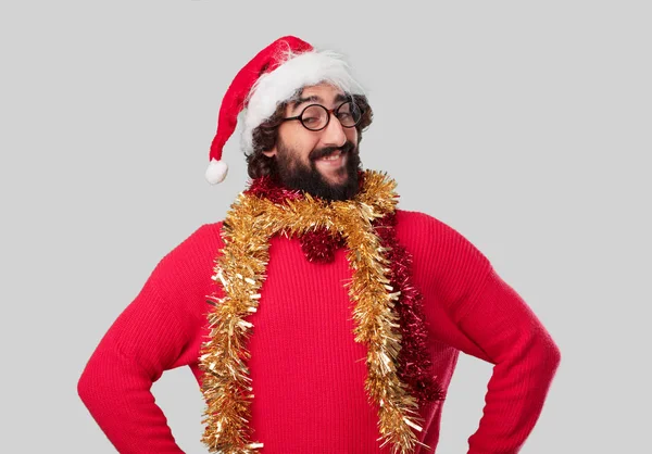 Joven Loco Está Gesticulando Concepto Navidad — Foto de Stock