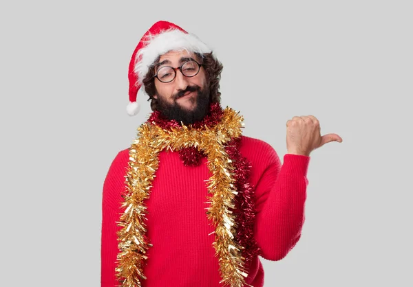 Őrült Fiatalember Gesztikuláló Karácsonyi Concept — Stock Fotó